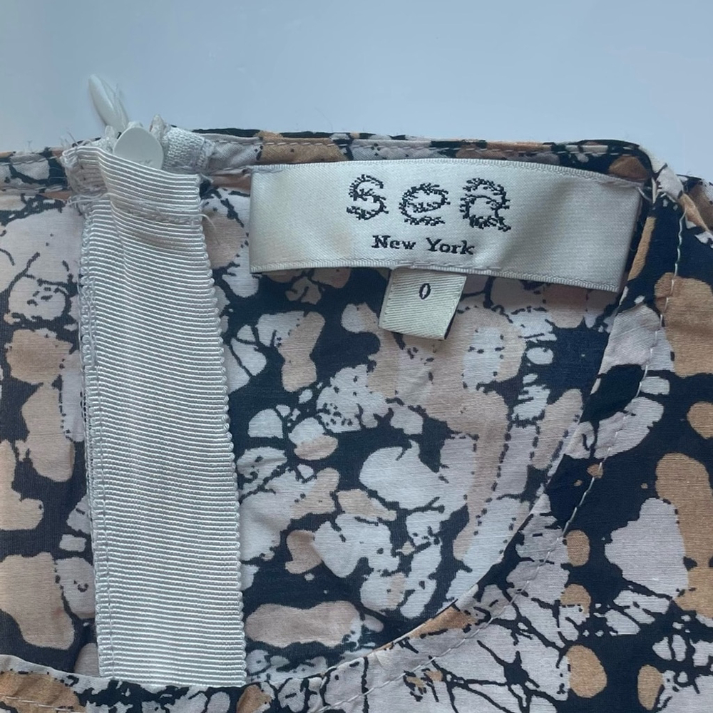 Sea new york Black and Cream Floral Midi Borealis Puff Sleeve silk cotton blend - Picture 11 of 13